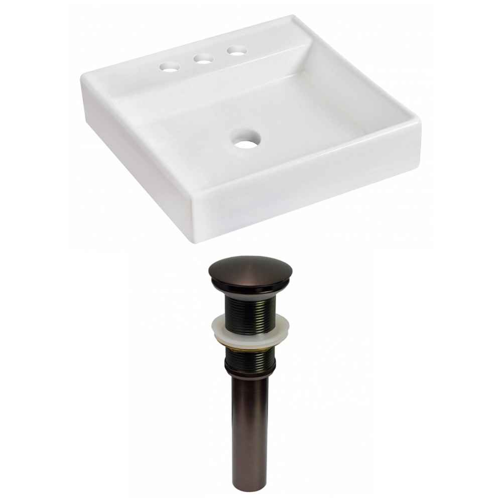 17.5-in. x 17.5-in. Square Bathroom Vessel Sink Set White Enamel Glaze