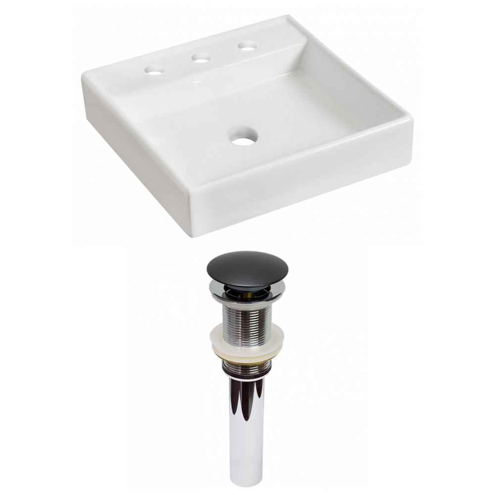 17.5-in. x 17.5-in. Square Bathroom Vessel Sink Set White Enamel Glaze