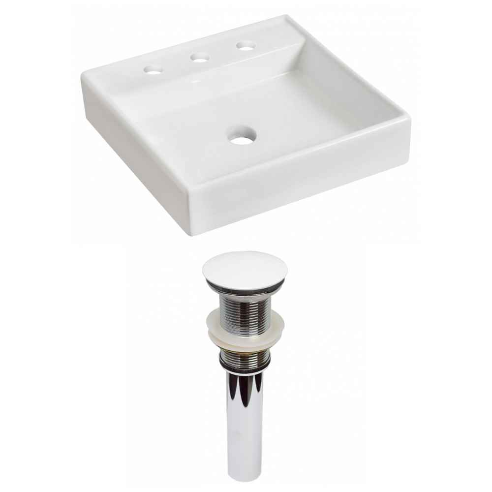 17.5-in. x 17.5-in. Square Bathroom Vessel Sink Set White Enamel Glaze