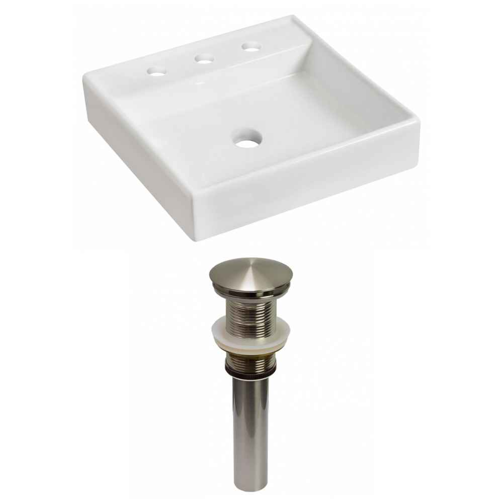 17.5-in. x 17.5-in. Square Bathroom Vessel Sink Set White Enamel Glaze