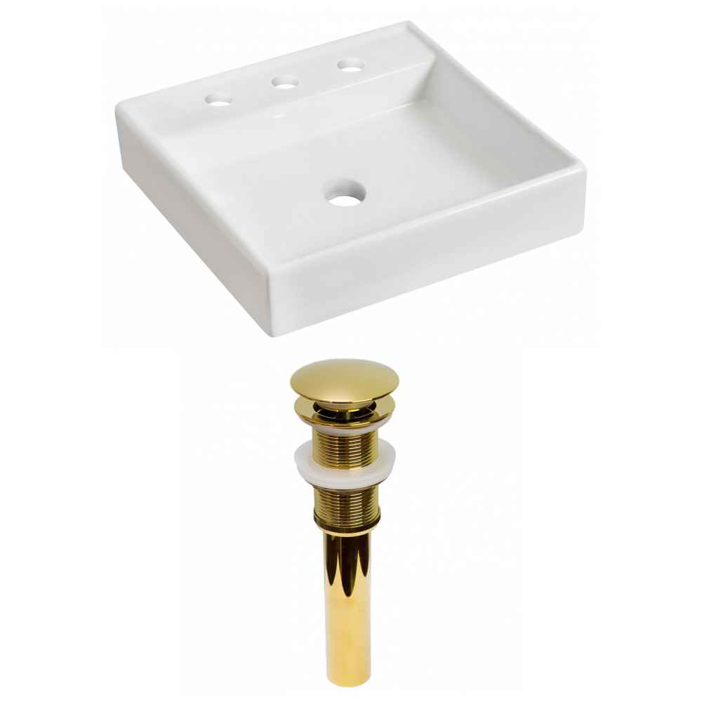 17.5-in. x 17.5-in. Square Bathroom Vessel Sink Set White Enamel Glaze