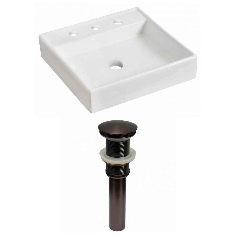 17.5-in. x 17.5-in. Square Bathroom Vessel Sink Set White Enamel Glaze
