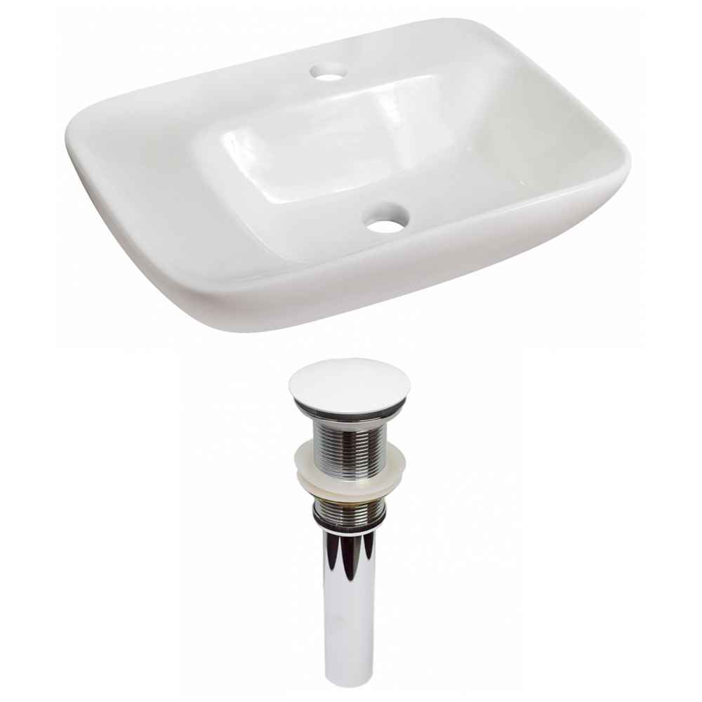 23.5-in. x 17.25-in. Rectangle Bathroom Vessel Sink Set White Enamel Glaze