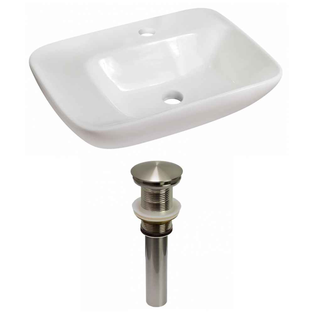 23.5-in. x 17.25-in. Rectangle Bathroom Vessel Sink Set White Enamel Glaze