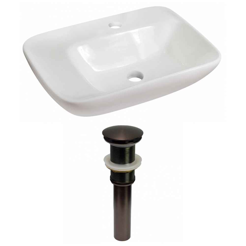 23.5-in. x 17.25-in. Rectangle Bathroom Vessel Sink Set White Enamel Glaze