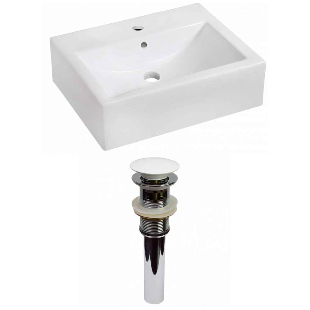 20.25-in. x 16.25-in. Rectangle Bathroom Vessel Sink Set White Enamel Glaze