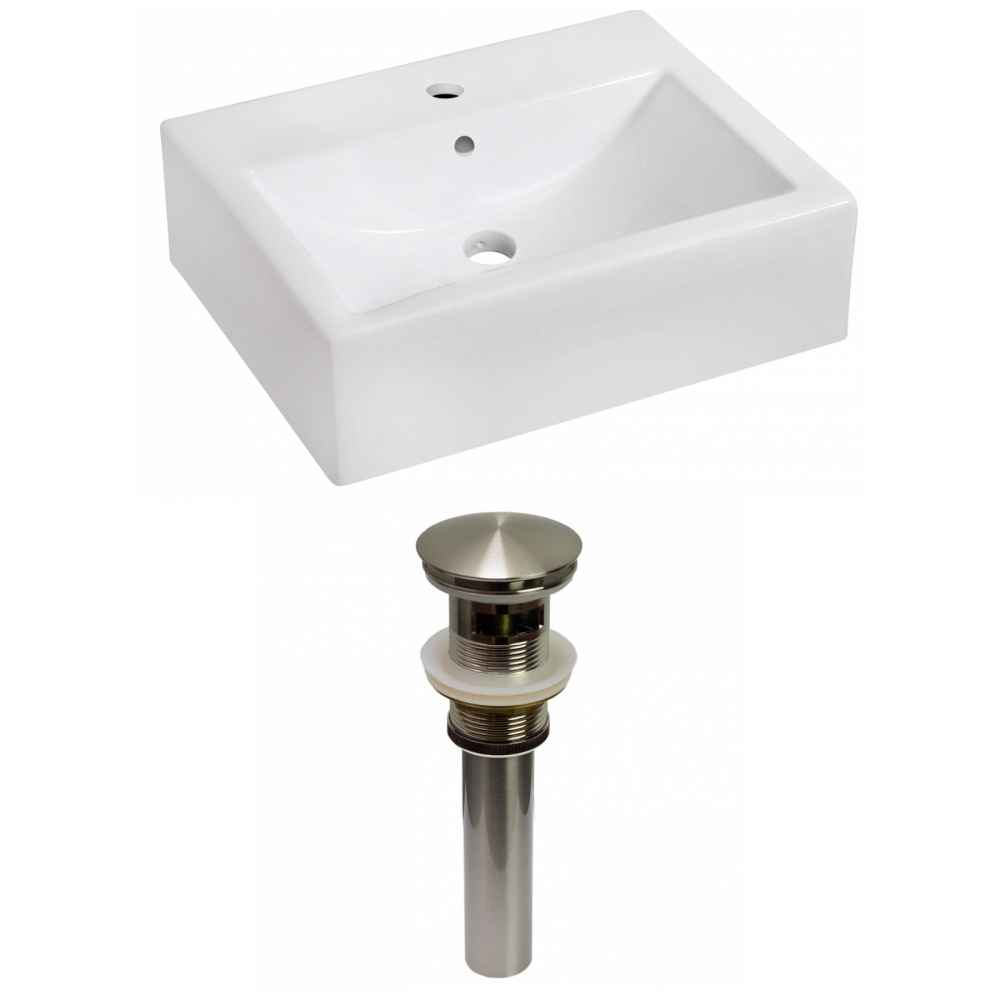 20.25-in. x 16.25-in. Rectangle Bathroom Vessel Sink Set White Enamel Glaze