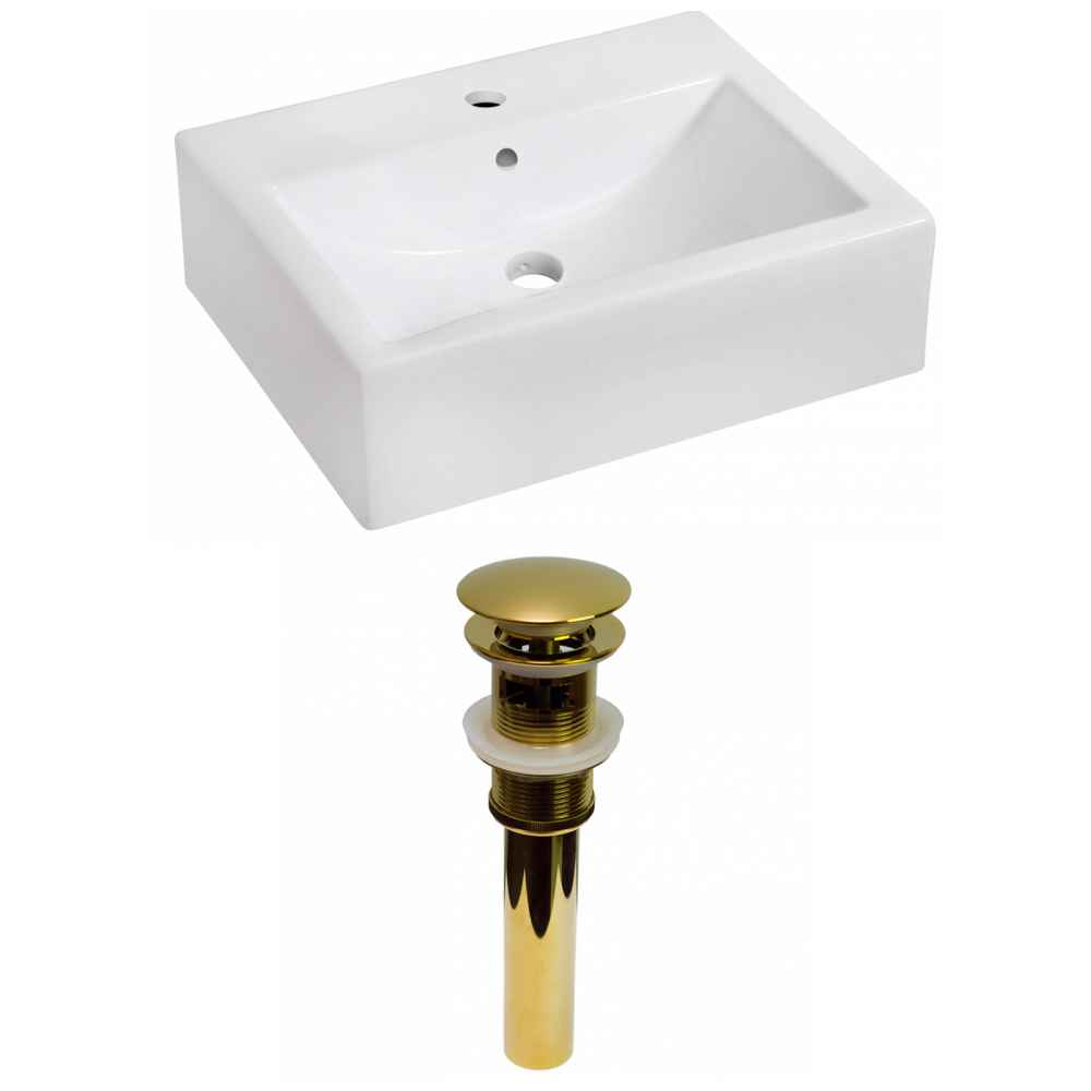 20.25-in. x 16.25-in. Rectangle Bathroom Vessel Sink Set White Enamel Glaze