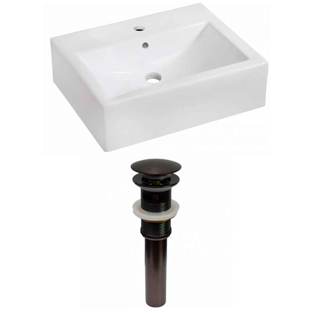 20.25-in. x 16.25-in. Rectangle Bathroom Vessel Sink Set White Enamel Glaze
