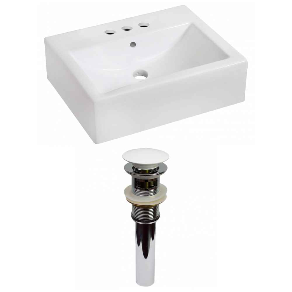 20.25-in. x 16.25-in. Rectangle Bathroom Vessel Sink Set White Enamel Glaze