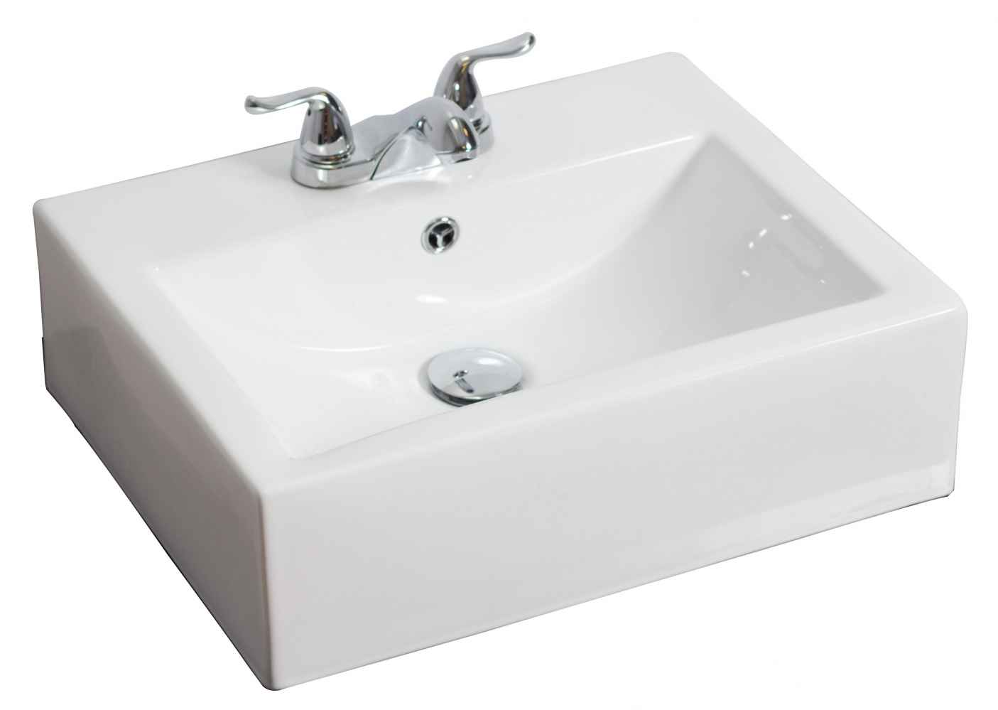 20.25-in. x 16.25-in. Rectangle Bathroom Vessel Sink Set White Enamel Glaze