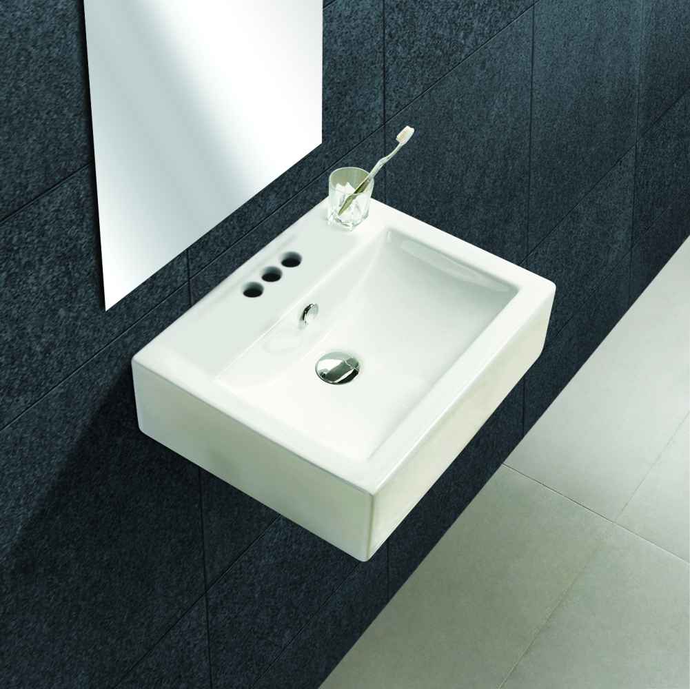 20.25-in. x 16.25-in. Rectangle Bathroom Vessel Sink Set White Enamel Glaze