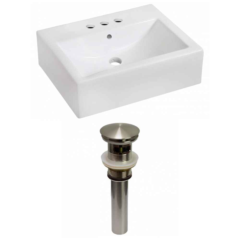 20.25-in. x 16.25-in. Rectangle Bathroom Vessel Sink Set White Enamel Glaze