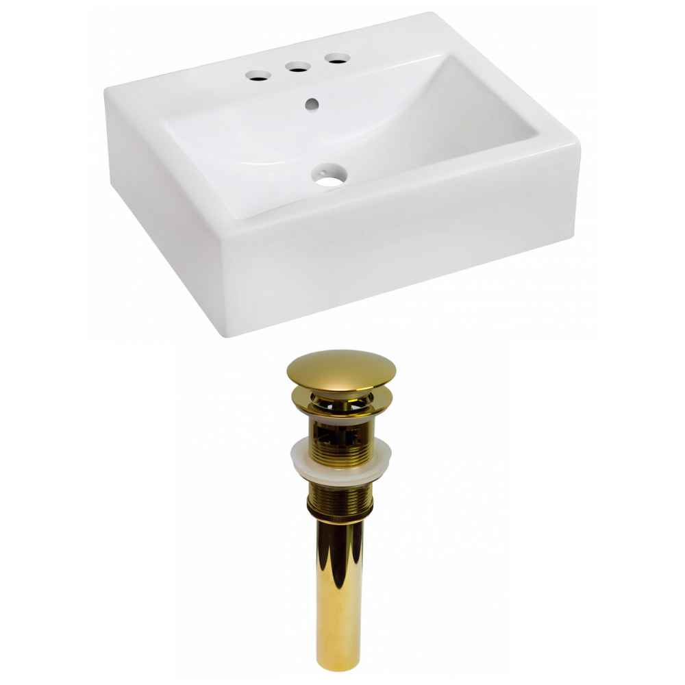 20.25-in. x 16.25-in. Rectangle Bathroom Vessel Sink Set White Enamel Glaze
