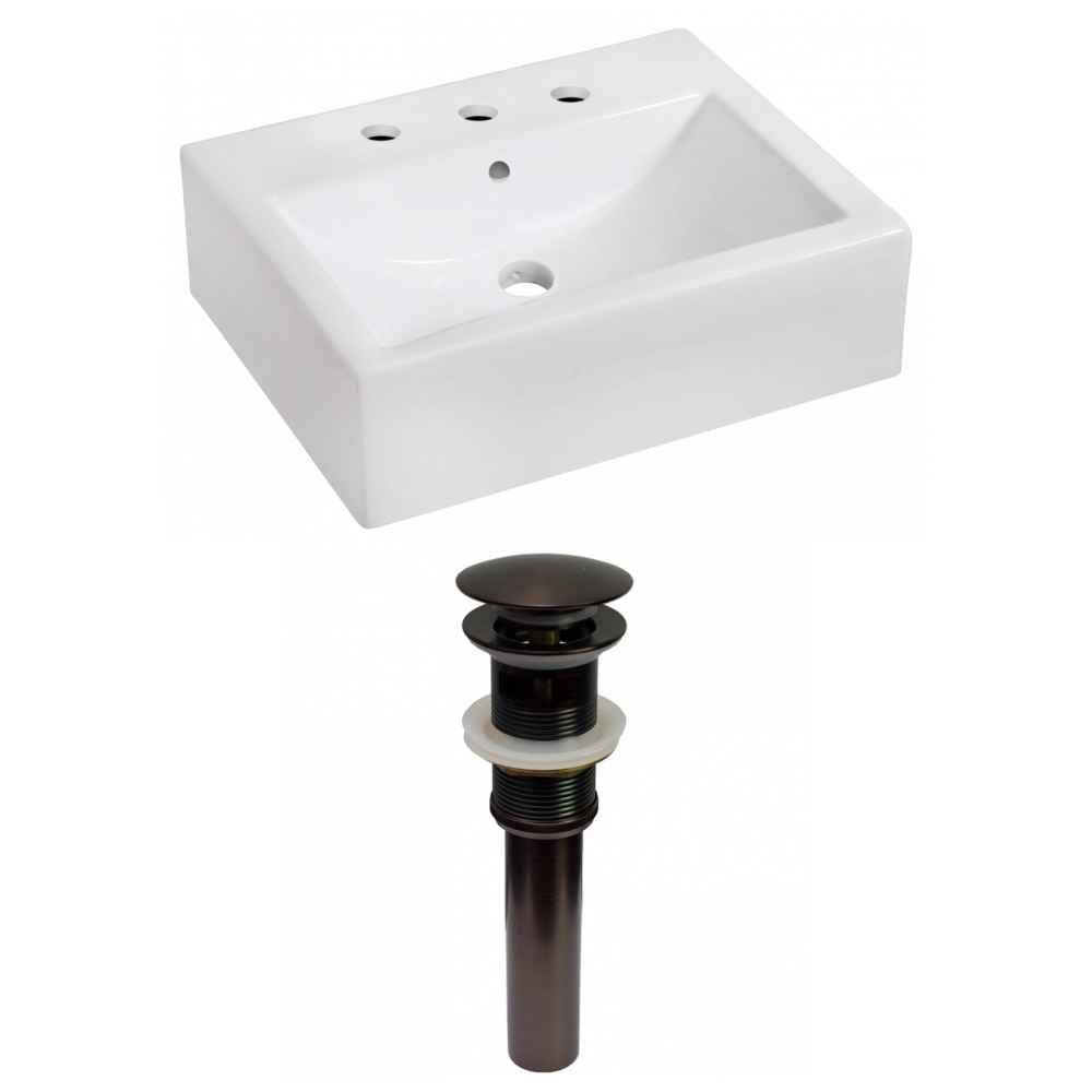 20.25-in. x 16.25-in. Rectangle Bathroom Vessel Sink Set White Enamel Glaze