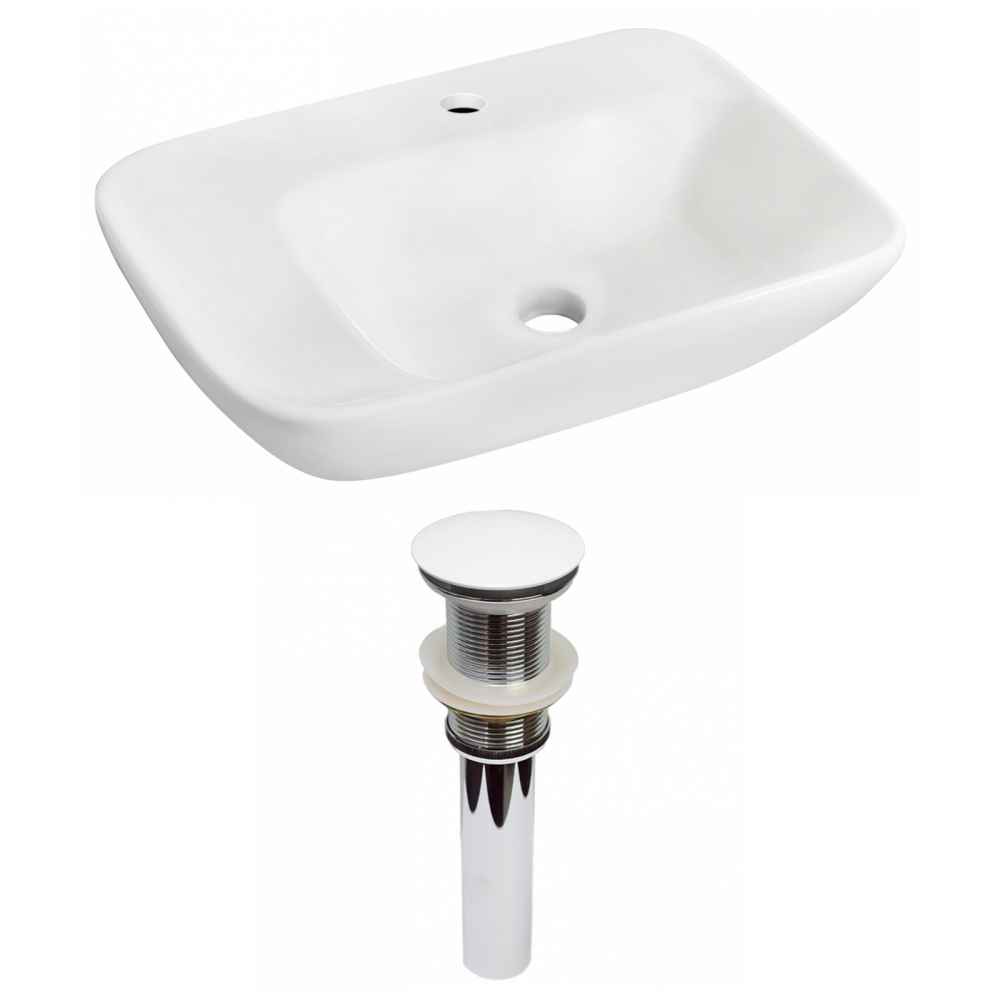 23.5-in. x 17.25-in. Rectangle Bathroom Vessel Sink Set White Enamel Glaze