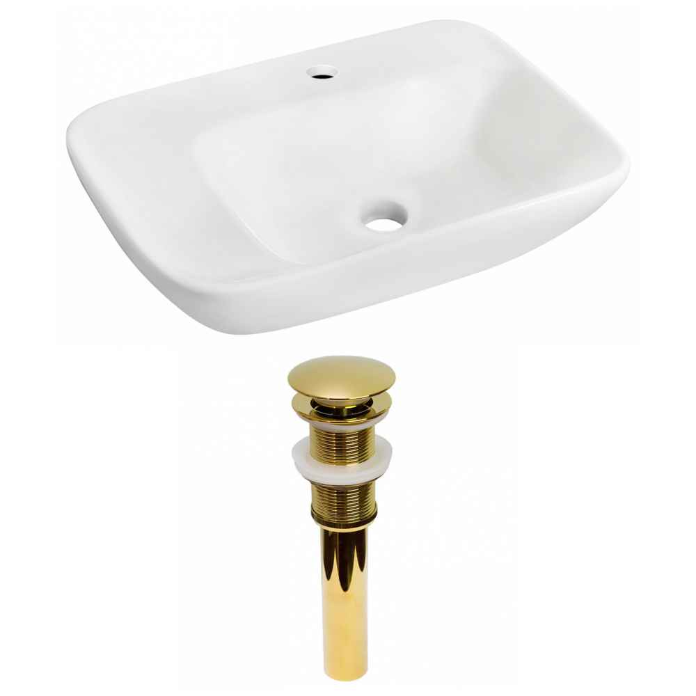 23.5-in. x 17.25-in. Rectangle Bathroom Vessel Sink Set White Enamel Glaze