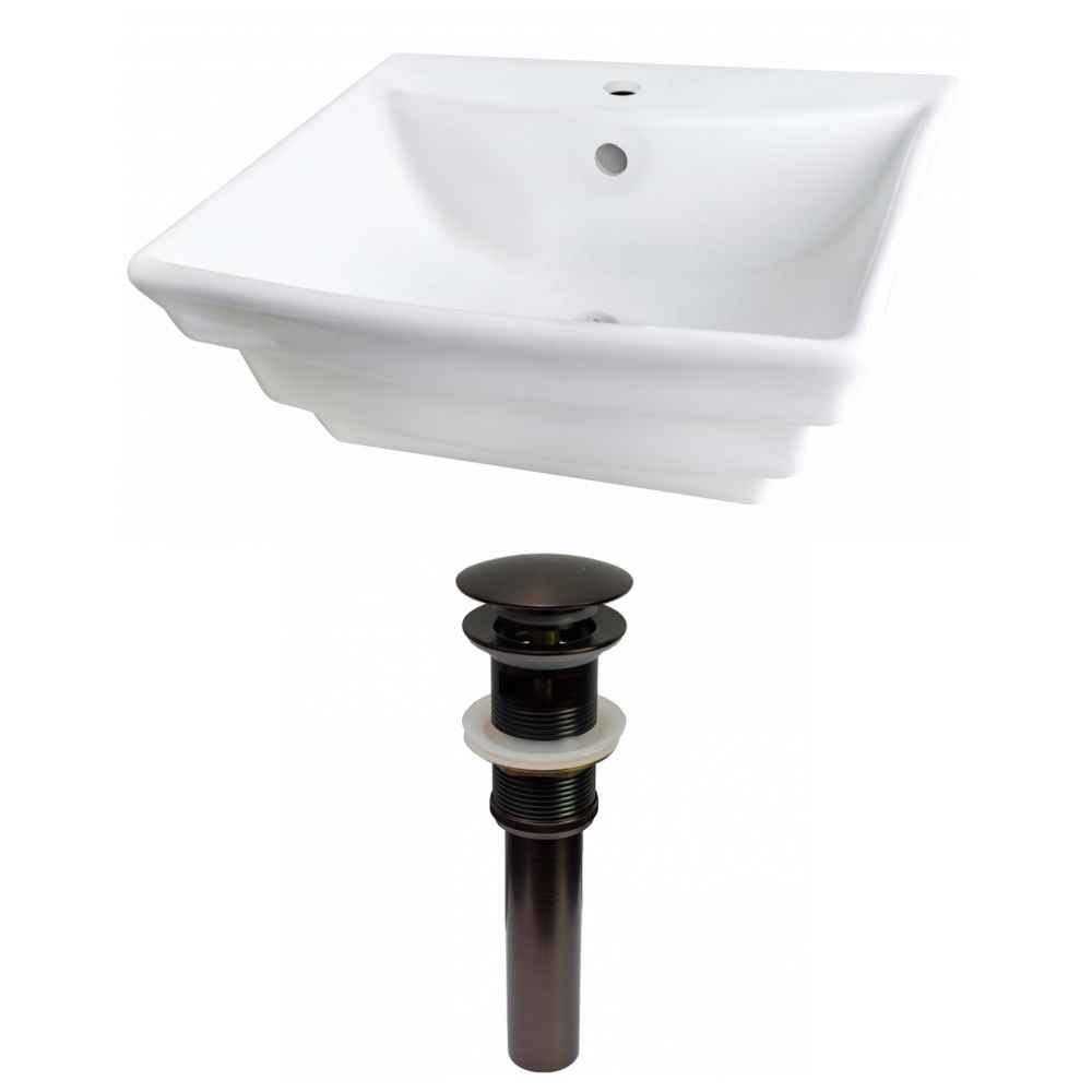 19.75-in. x 17-in. Rectangle Bathroom Vessel Sink Set White Enamel Glaze