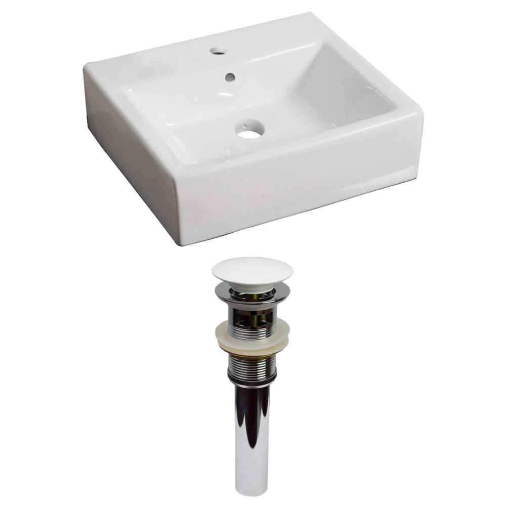 21-in. x 16.5-in. Rectangle Bathroom Vessel Sink Set White Enamel Glaze