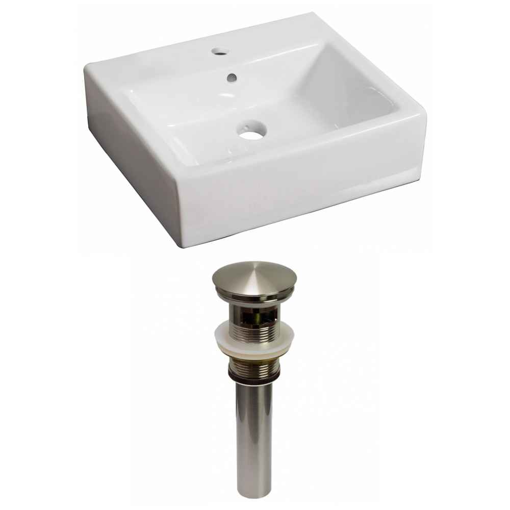 21-in. x 16.5-in. Rectangle Bathroom Vessel Sink Set White Enamel Glaze