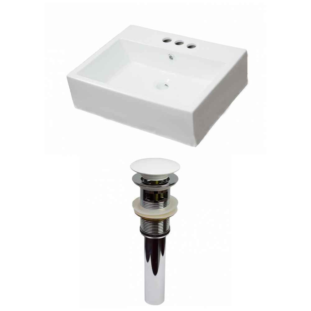 21-in. x 16.5-in. Rectangle Bathroom Vessel Sink Set White Enamel Glaze