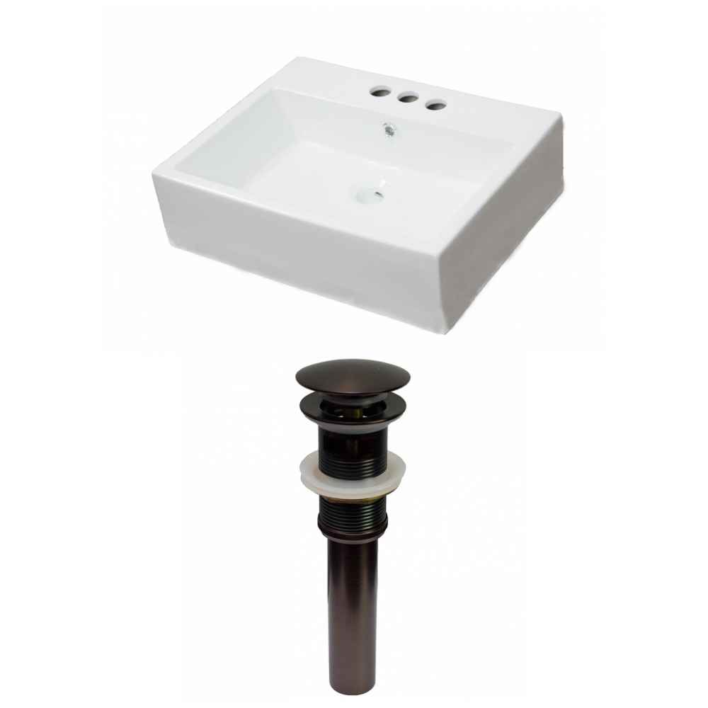 21-in. x 16.5-in. Rectangle Bathroom Vessel Sink Set White Enamel Glaze