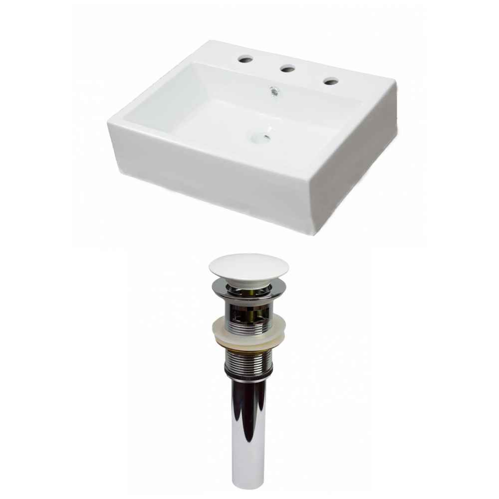21-in. x 16.5-in. Rectangle Bathroom Vessel Sink Set White Enamel Glaze