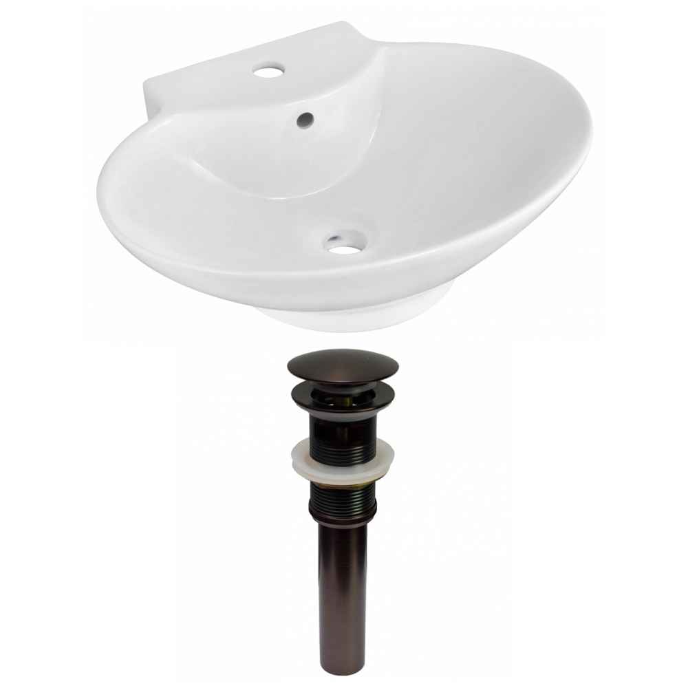 22.75-in. x 17.25-in. Oval Bathroom Vessel Sink Set White Enamel Glaze