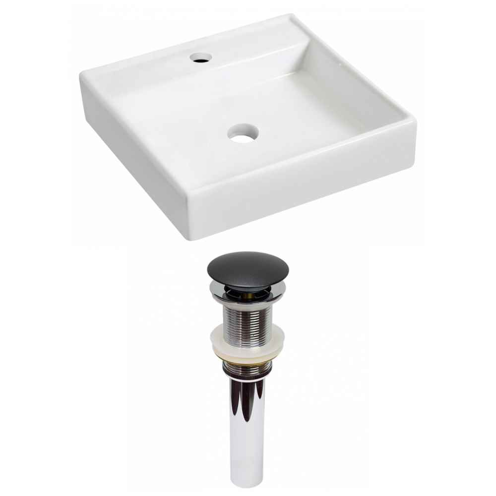 17.5-in. x 17.5-in. Square Bathroom Vessel Sink Set White Enamel Glaze