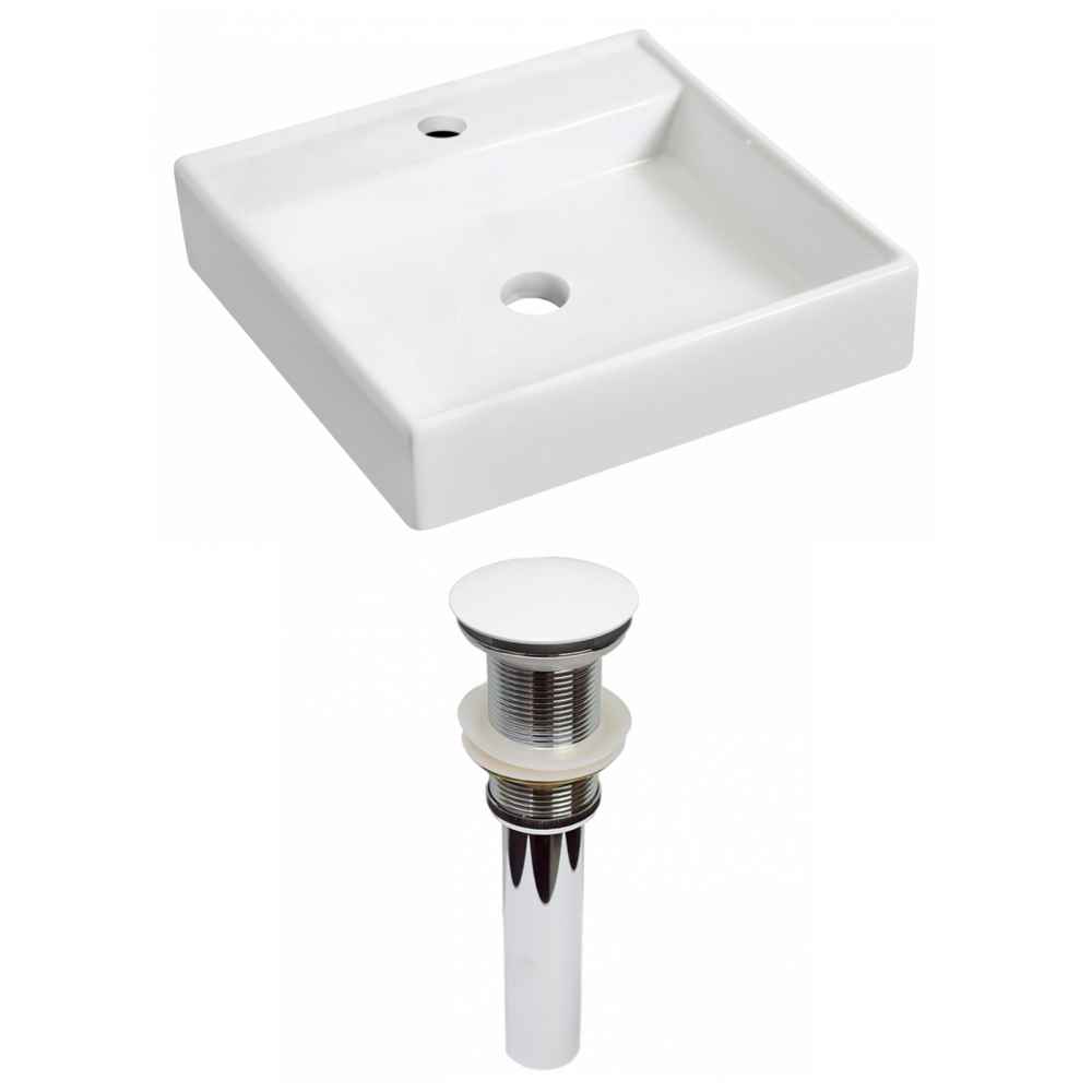 17.5-in. x 17.5-in. Square Bathroom Vessel Sink Set White Enamel Glaze
