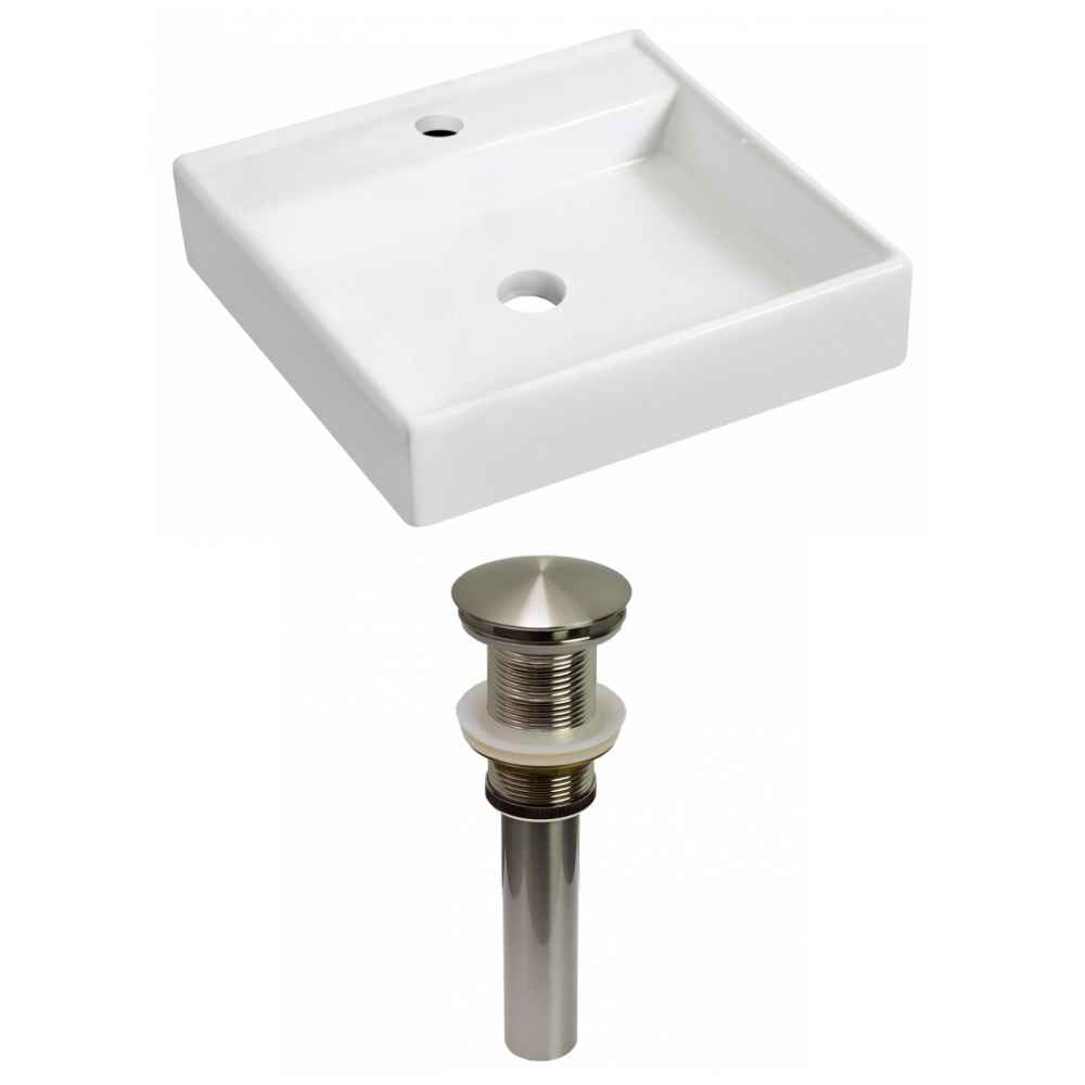 17.5-in. x 17.5-in. Square Bathroom Vessel Sink Set White Enamel Glaze