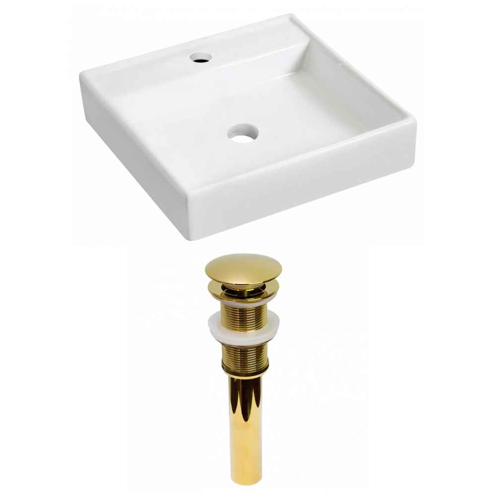 17.5-in. x 17.5-in. Square Bathroom Vessel Sink Set White Enamel Glaze