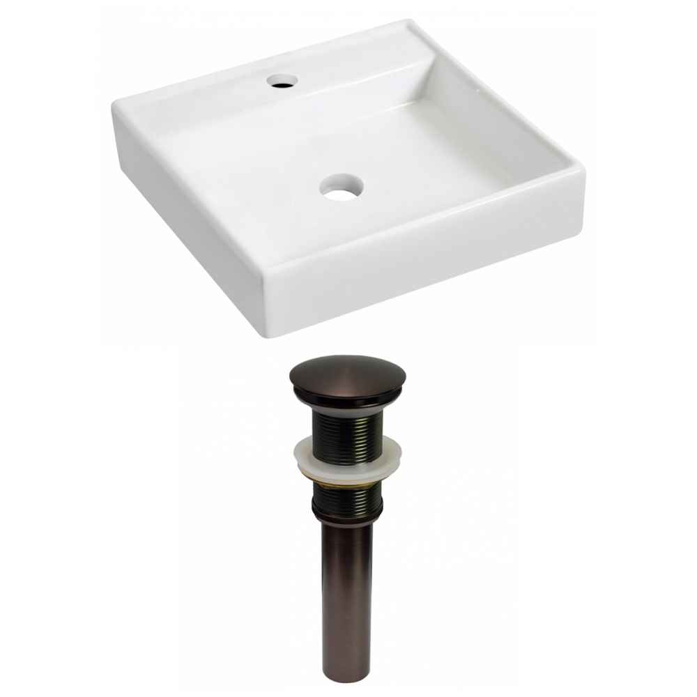 17.5-in. x 17.5-in. Square Bathroom Vessel Sink Set White Enamel Glaze