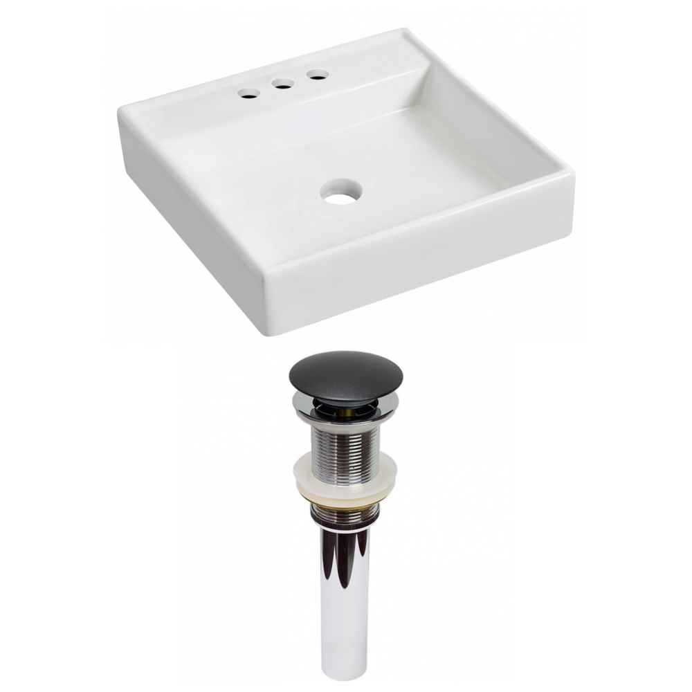 17.5-in. x 17.5-in. Square Bathroom Vessel Sink Set White Enamel Glaze