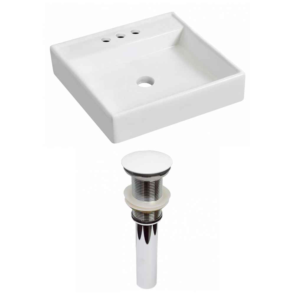 17.5-in. x 17.5-in. Square Bathroom Vessel Sink Set White Enamel Glaze