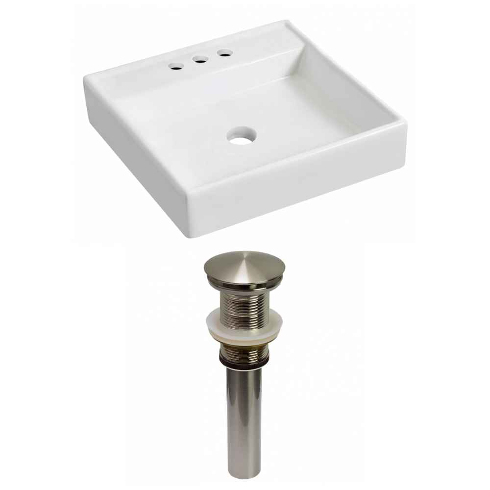 17.5-in. x 17.5-in. Square Bathroom Vessel Sink Set White Enamel Glaze