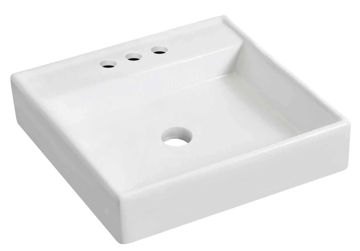 17.5-in. x 17.5-in. Square Bathroom Vessel Sink Set White Enamel Glaze
