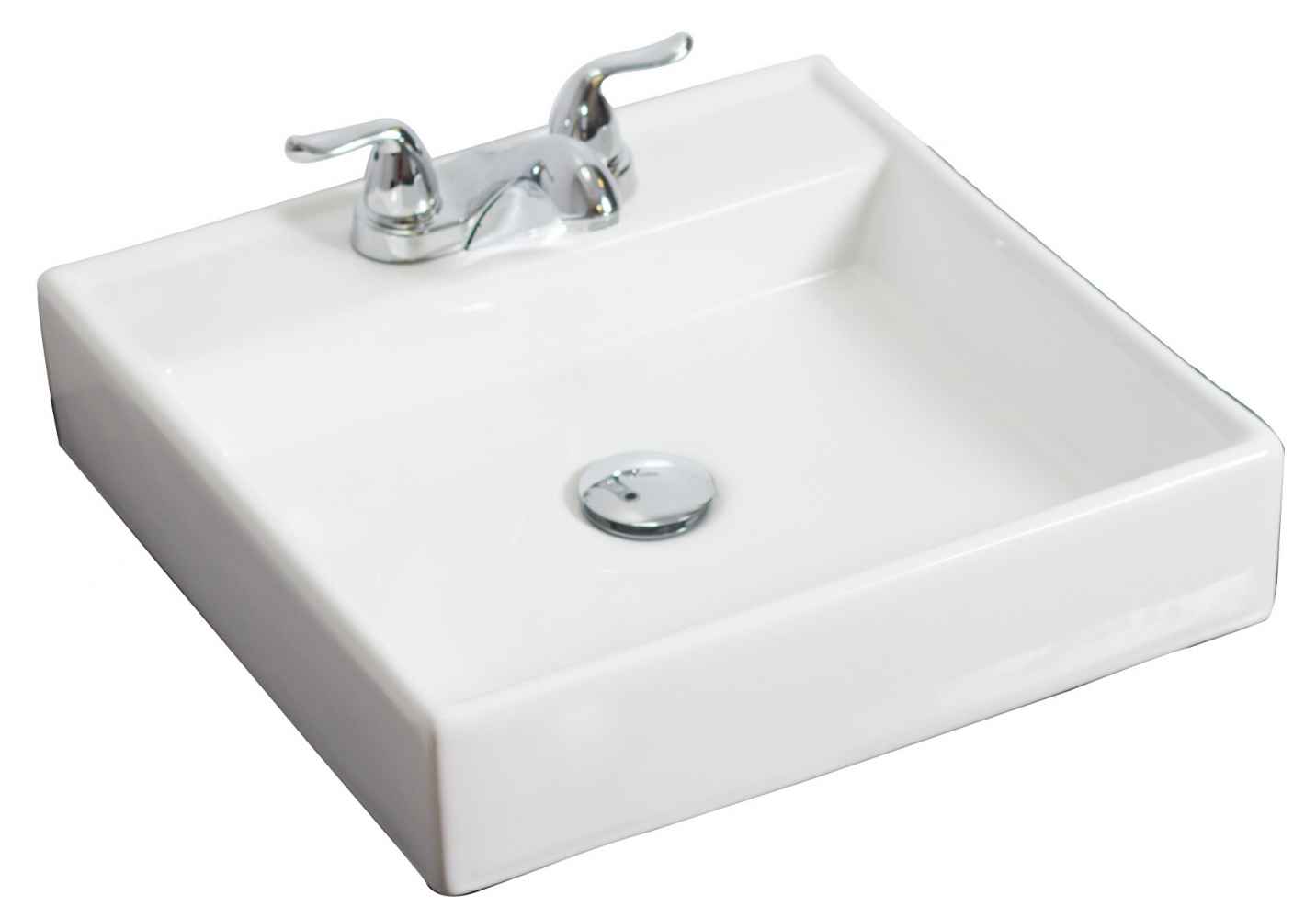 17.5-in. x 17.5-in. Square Bathroom Vessel Sink Set White Enamel Glaze