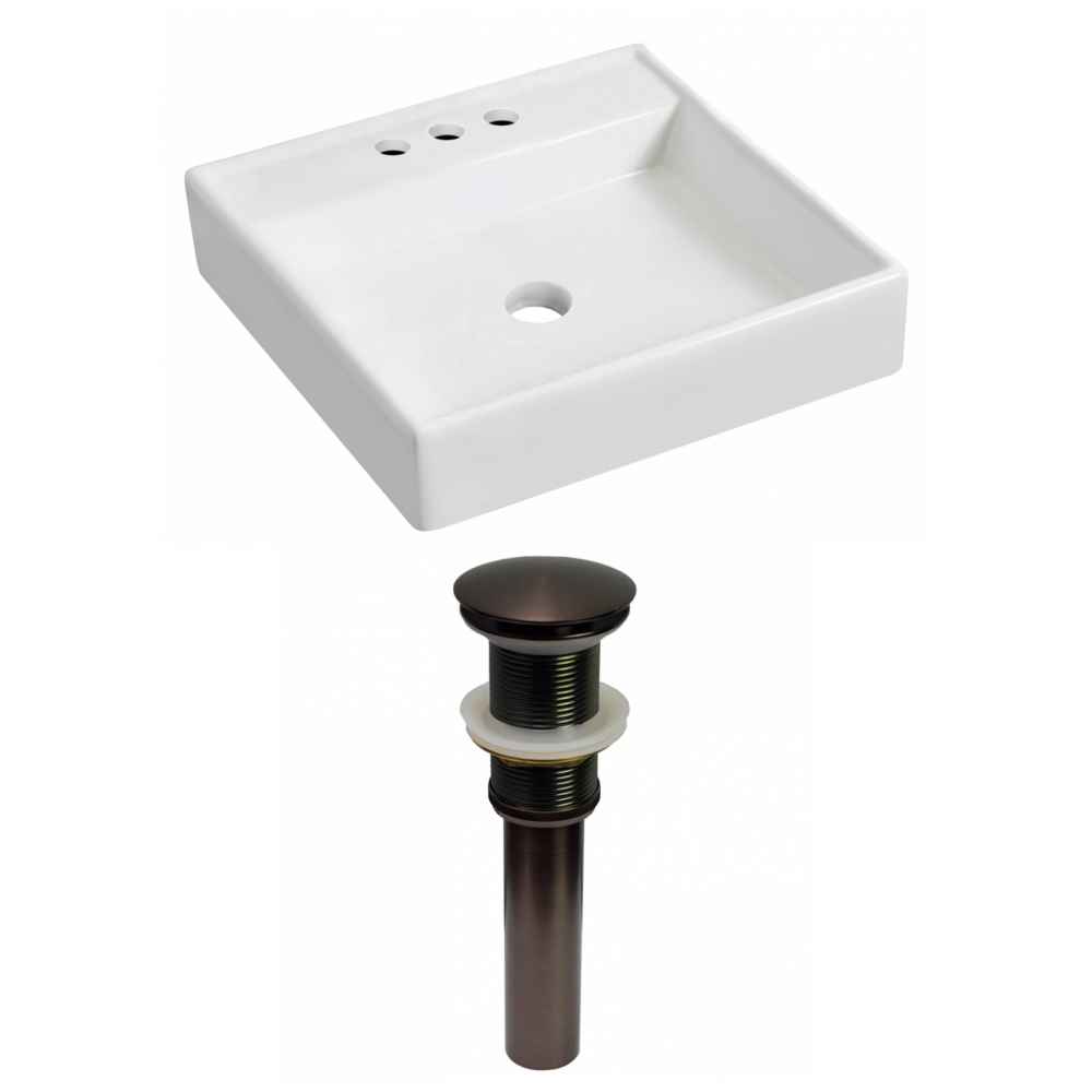 17.5-in. x 17.5-in. Square Bathroom Vessel Sink Set White Enamel Glaze
