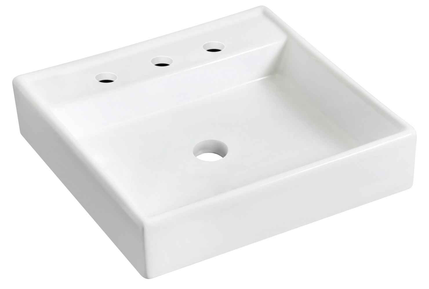 17.5-in. x 17.5-in. Square Bathroom Vessel Sink Set White Enamel Glaze