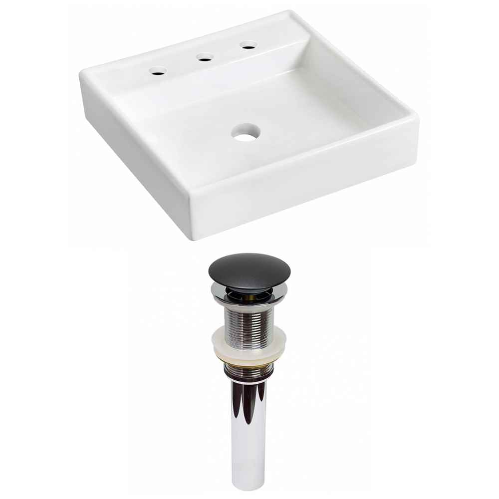 17.5-in. x 17.5-in. Square Bathroom Vessel Sink Set White Enamel Glaze