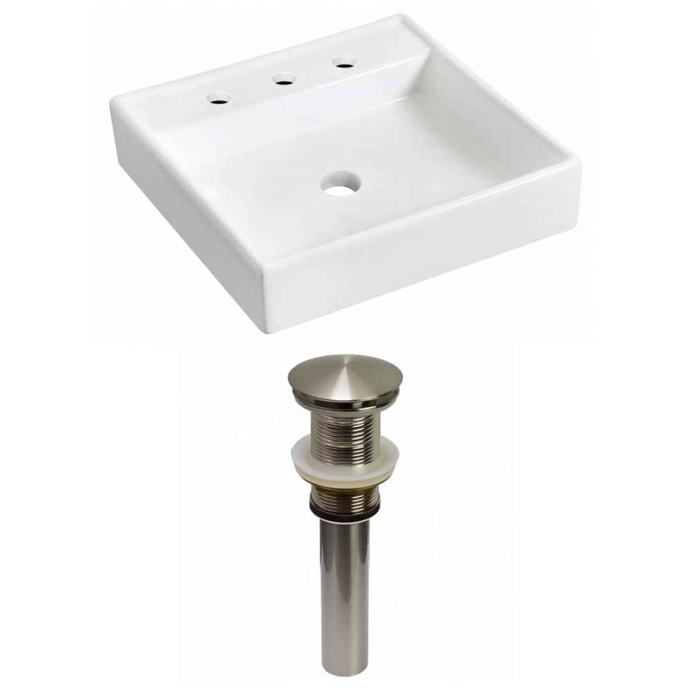 17.5-in. x 17.5-in. Square Bathroom Vessel Sink Set White Enamel Glaze