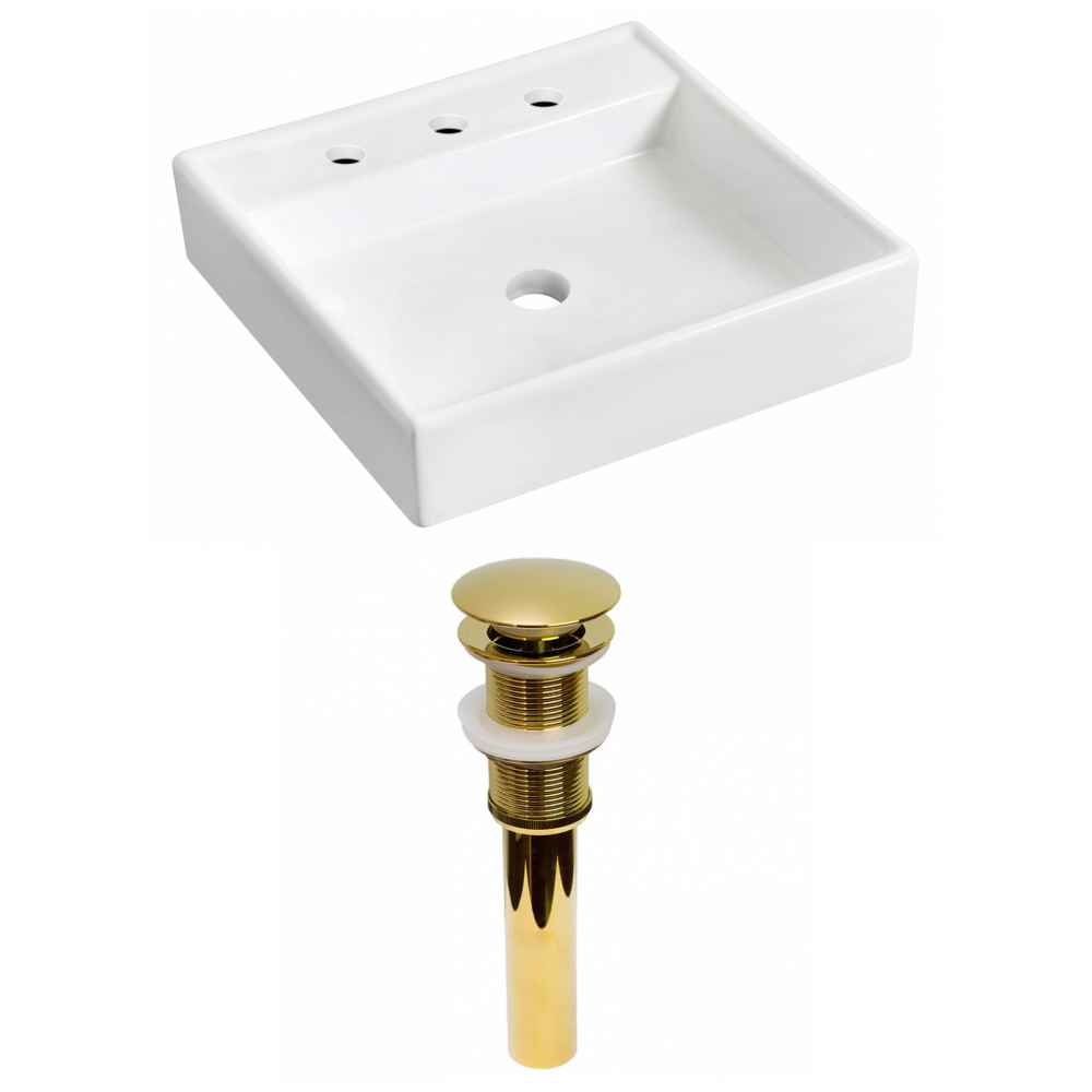 17.5-in. x 17.5-in. Square Bathroom Vessel Sink Set White Enamel Glaze