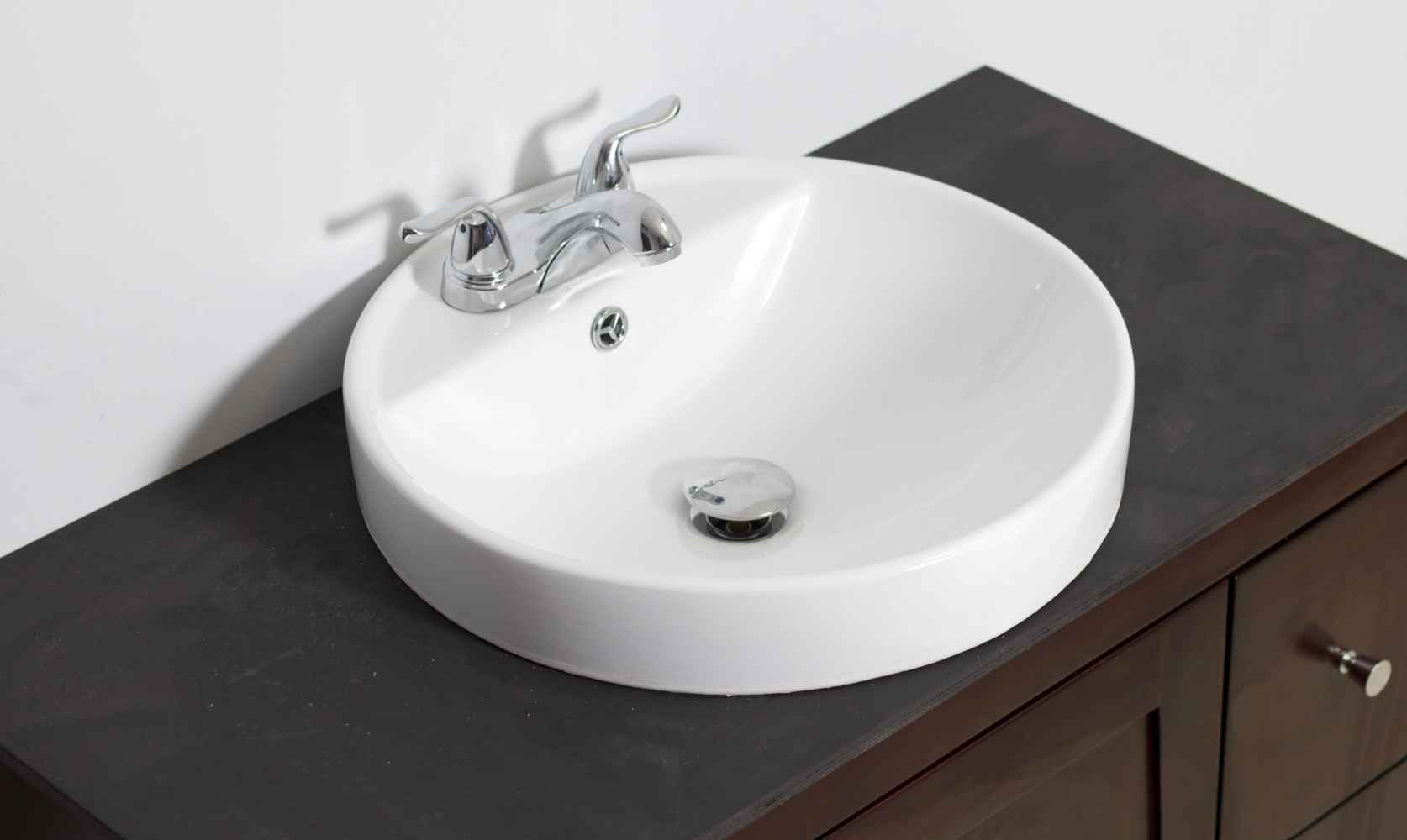 18.25-in. x 18.25-in. Round Bathroom Vessel Sink Set White Enamel Glaze