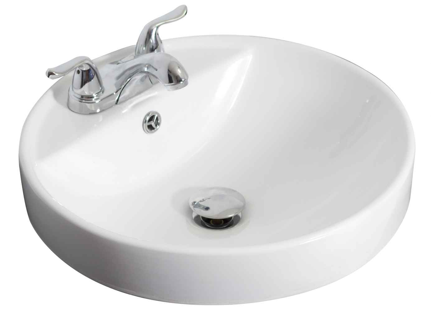 18.25-in. x 18.25-in. Round Bathroom Vessel Sink Set White Enamel Glaze