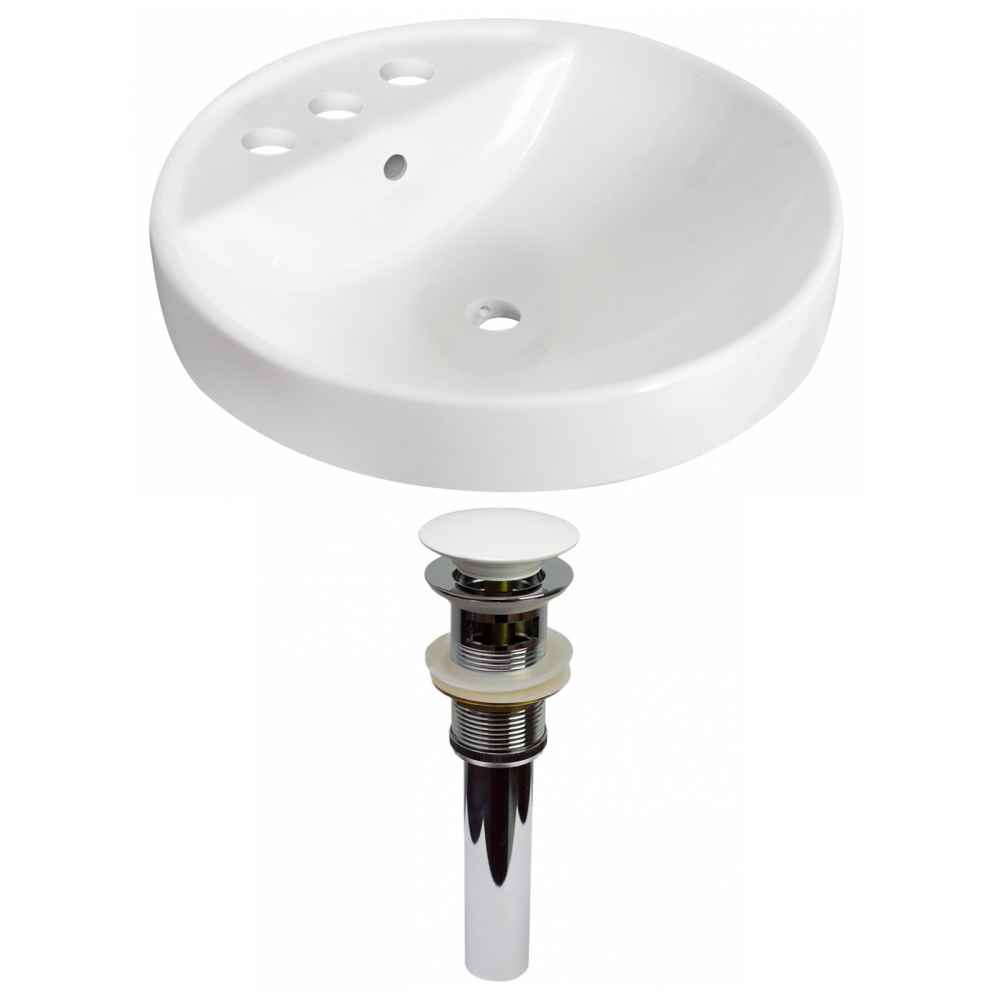 18.25-in. x 18.25-in. Round Bathroom Vessel Sink Set White Enamel Glaze