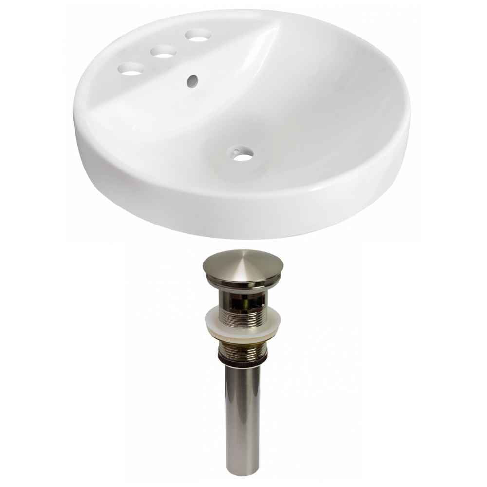 18.25-in. x 18.25-in. Round Bathroom Vessel Sink Set White Enamel Glaze