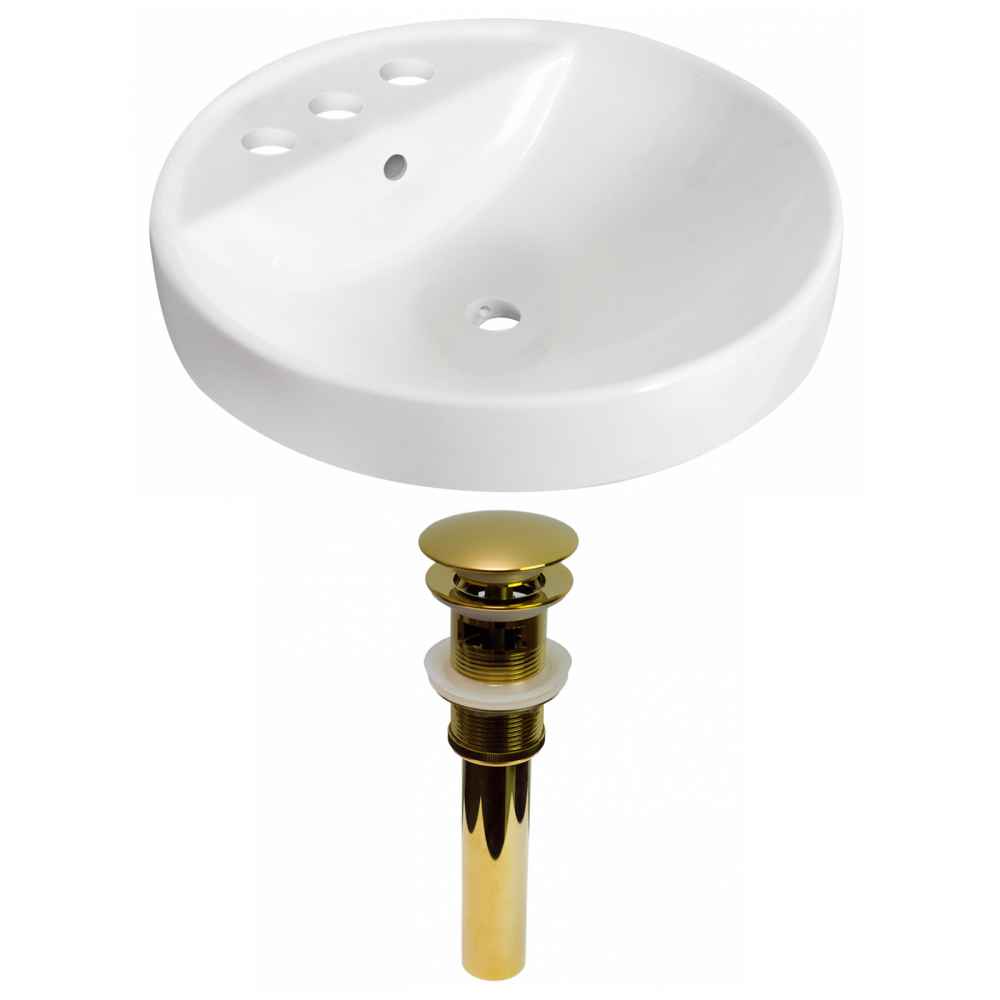 18.25-in. x 18.25-in. Round Bathroom Vessel Sink Set White Enamel Glaze
