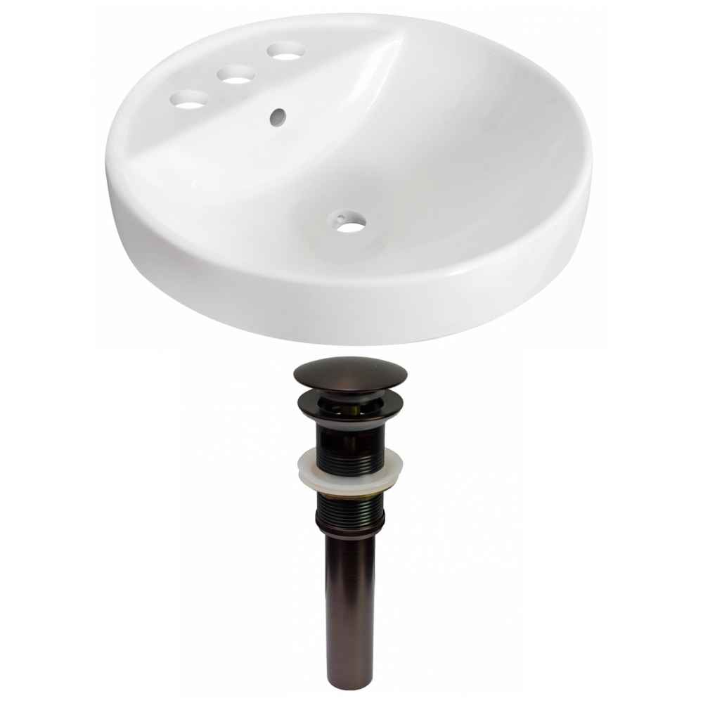 18.25-in. x 18.25-in. Round Bathroom Vessel Sink Set White Enamel Glaze