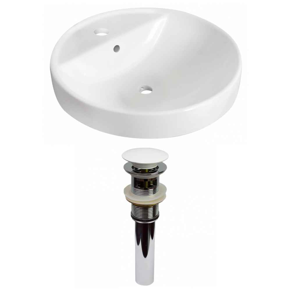 18.25-in. x 18.25-in. Round Bathroom Vessel Sink Set White Enamel Glaze